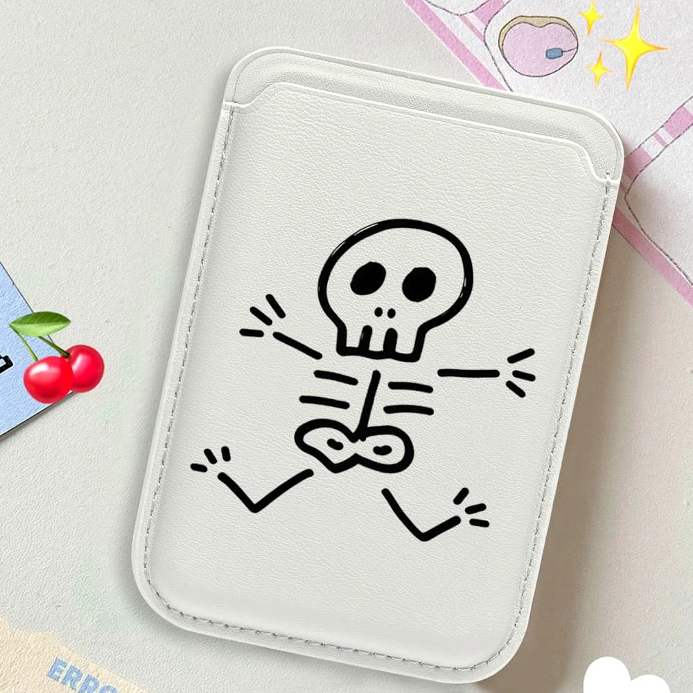 Portacarte artistico in pelle a forma di teschio per custodia magnetica, compatibile con tutti gli iPhone, per custodia Magsafe
