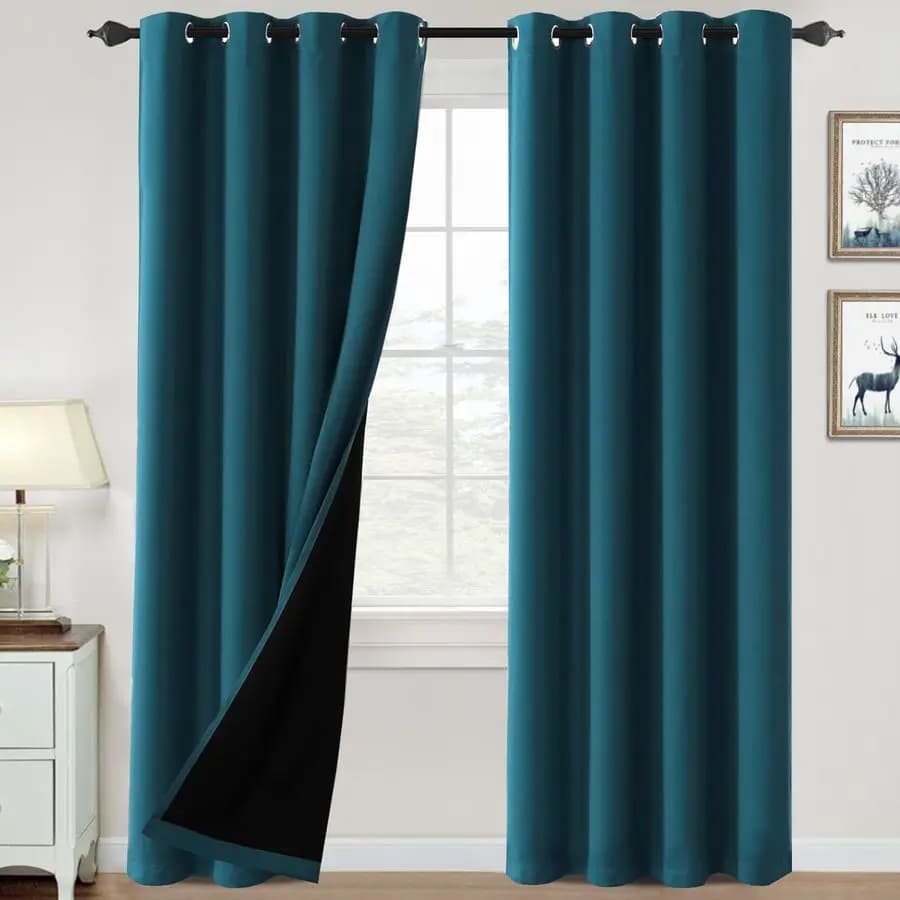 100 Dark Curtains for Bedroom, Dark Thermal Insulating Blinds Lengths 84 Inches, Curtains Locking Fully Heat and Light For L