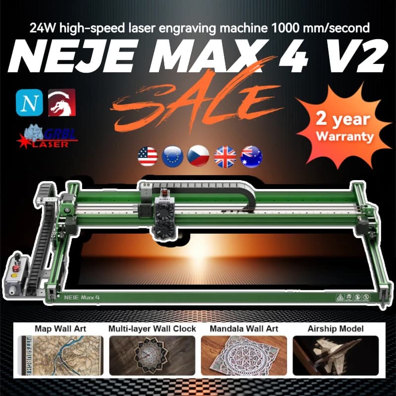 NEJE Max 4 V2 E80 24W High Speed Laser Engraving Machine 1000 mm/s, suitable for wood/stone/glass, for DIY and industrial use.