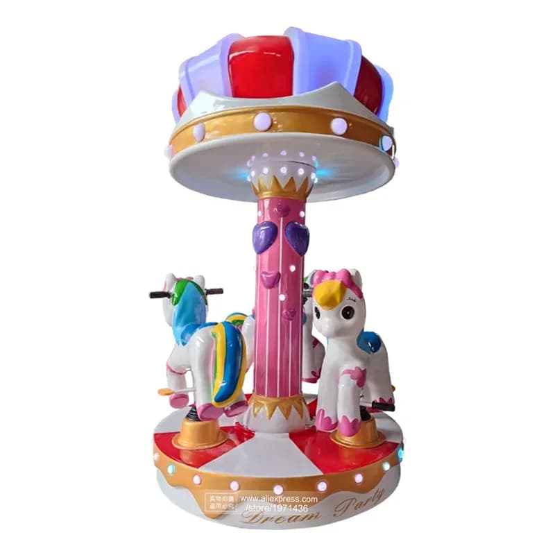 Giostra per Bambini a 3 Posti, Mini Carosello a Forma di Cavallo, Attrezzatura per Parchi Divertimento, Macchina Arcade per Sale Giochi