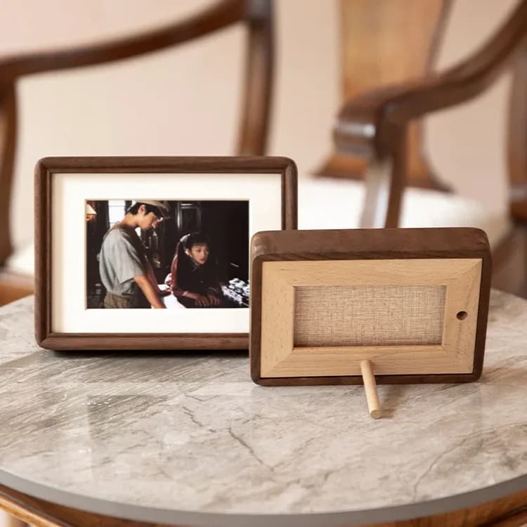 Retro Handmade Wooden Photo Frame with Passe-Partout, Vertical/Horizontal Standing Desktop Picture Frame Hanging Wall Decor