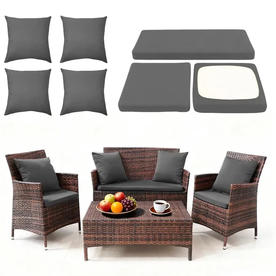 Set of 3 cushions for patio sofa, spare covers for outdoor furniture in wickers, cushions for benches and chairs with 4 decorative cushions.