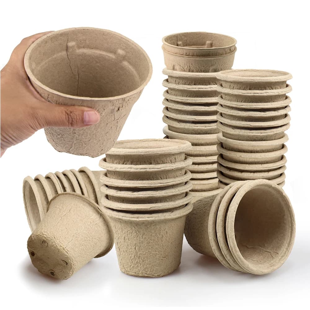 Giardino di casa 11cm vasi da fiori biodegradabili rotondi vassoi di avviamento per semi di polpa Kit piante da trapianto coltivazione di fiori tazze da vivaio