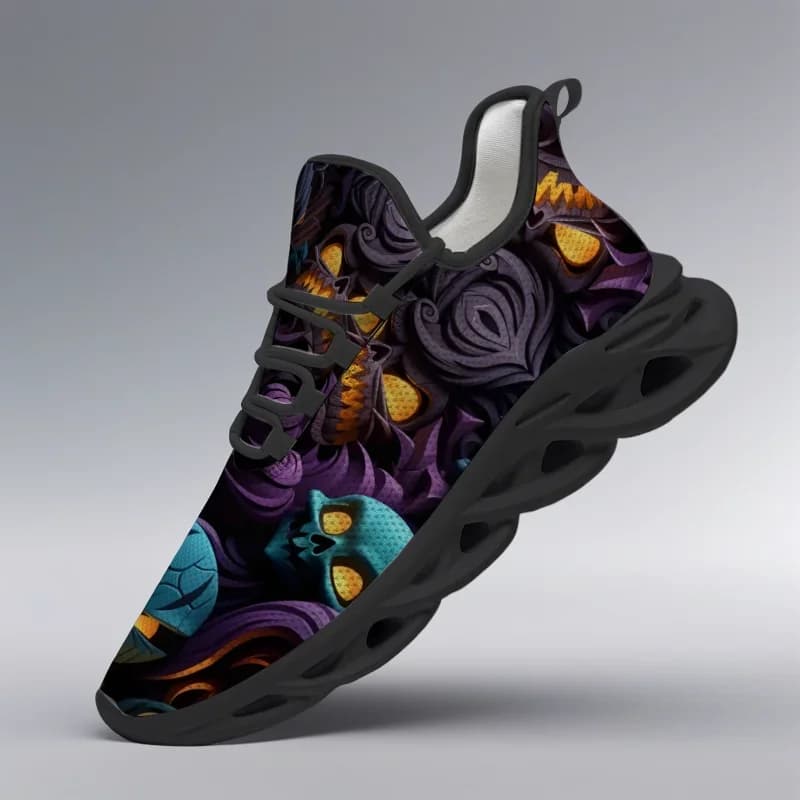 Scarpe sportive casual da uomo con stampa teschio e lanterna, scarpe da corsa leggere in mesh, sneakers da uomo