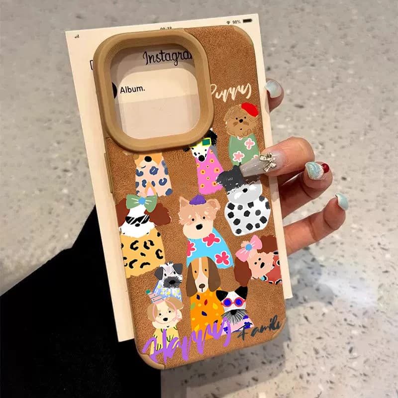 Custodia in pelle colorata in fibra direzionale per cani carini per iPhone 16 Pro Max 17 15 14 Pro 13 12 11 Pro Max 16E 7 8 Plus Custodia antiurto