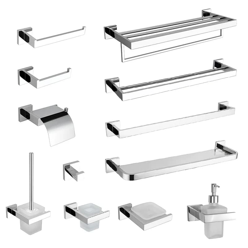 Set di accessori per il bagno in acciaio inossidabile cromato portasciugamani quadrato portasciugamani porta fazzoletti appendiabiti accessori per portasciugamani da bagno