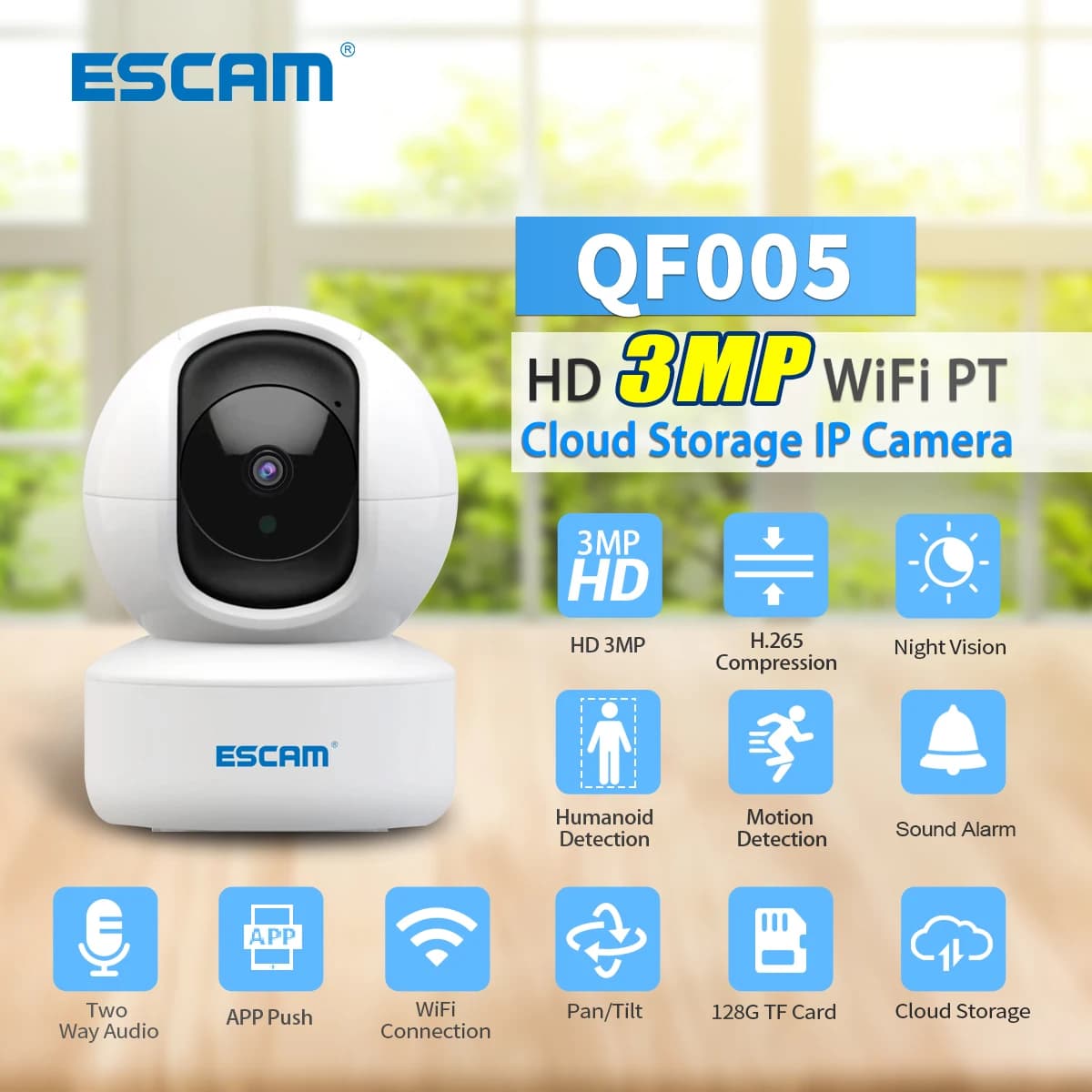 ESCAM QF005 ICSEE APP 3MP 1296P Wireless PTZ IP Dome Camera AI umanoide Motion Detection sicurezza domestica CCTV Baby Monitor