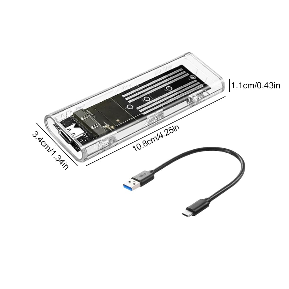 M.2 NGFF SATA Tipo C Custodia SSD USB 3.1 Custodia SSD esterna trasparente da 10 Gbps Adattatore SSD esterno per 2230 2242 2260 2280