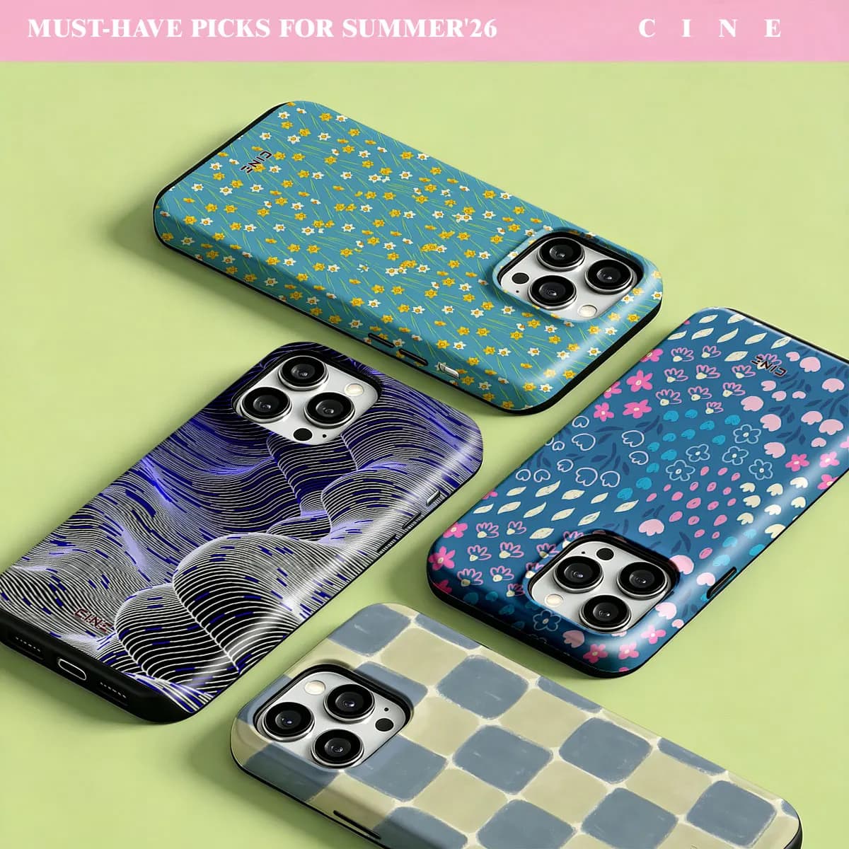 Blue Cream Tile Phone Case for iPhone 18 17 16 15 14 13 12 Pro Max Plus Air Magnetic Double-layer Back Cover