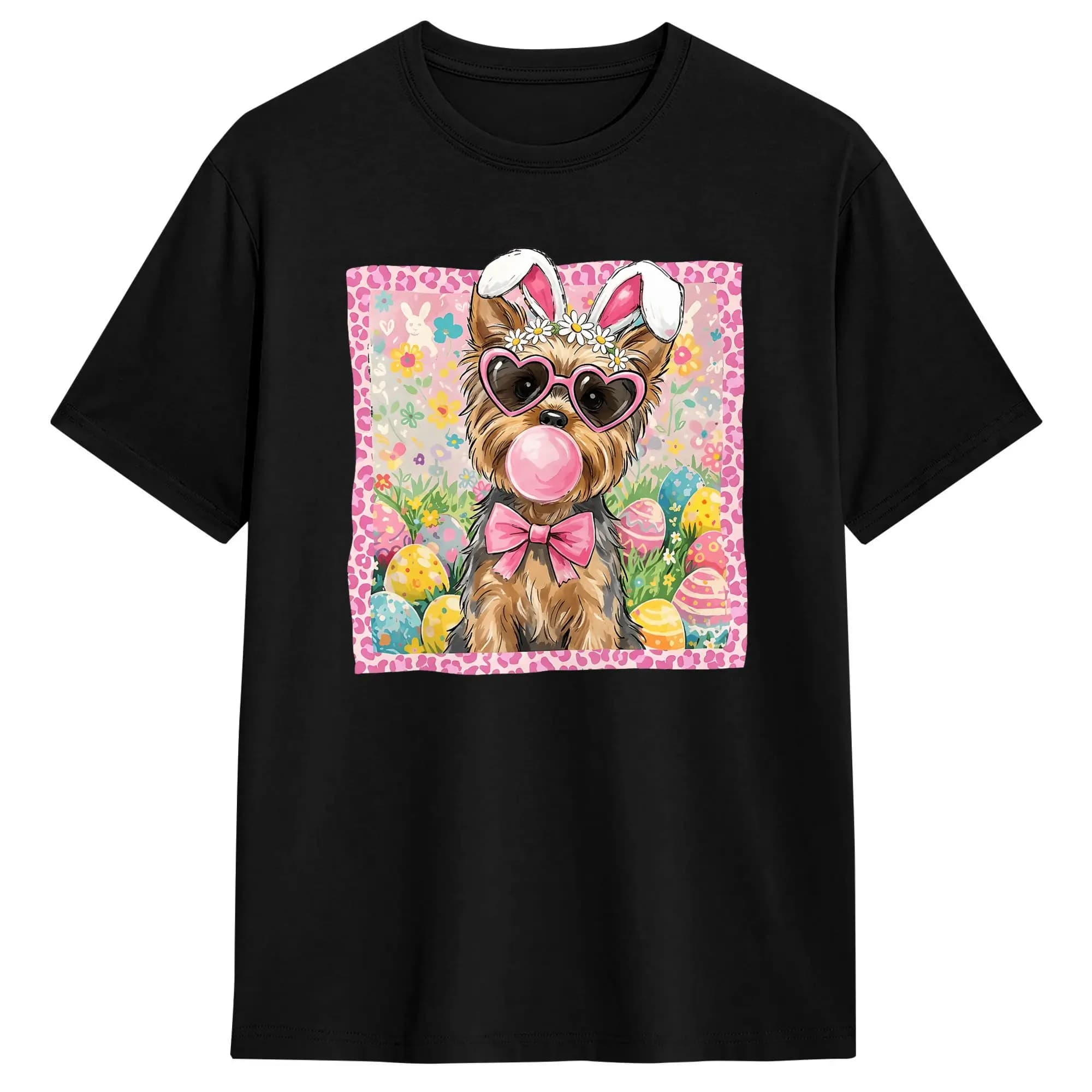 T-shirt da uomo divertente con stampa Pasqua, Yorkie Terrier, mamma di un cane, coniglietto pasquale, uova, maniche corte, girocollo, in puro cotone