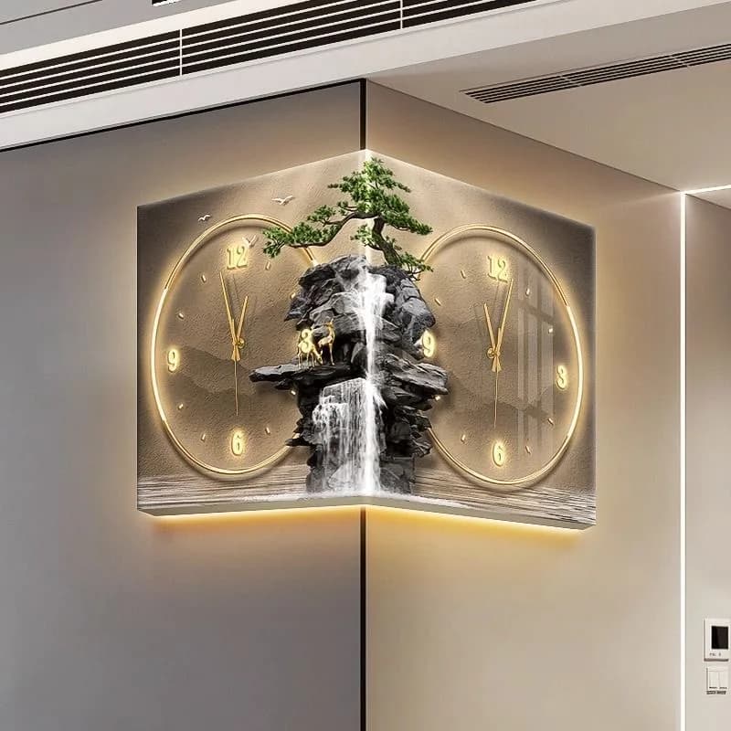 Corner clock for living room 2025, new two-sided creative wall clock with LED light for Hotel and Home Furniture