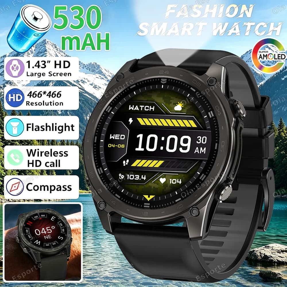 Nuovo Smartwatch Militare con Batteria da 530mAh, Torcia, Impermeabile 10ATM, Cardiofrequenzimetro, Chiamate Bluetooth, Braccialetto Sportivo HW12