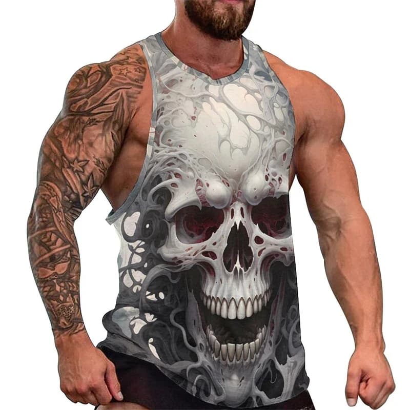 Canotte con stampa 3D con teschio horror in stile gotico Canottiere da uomo Canottiera senza maniche oversize Bodybuilding Fitness Palestra Abbigliamento uomo