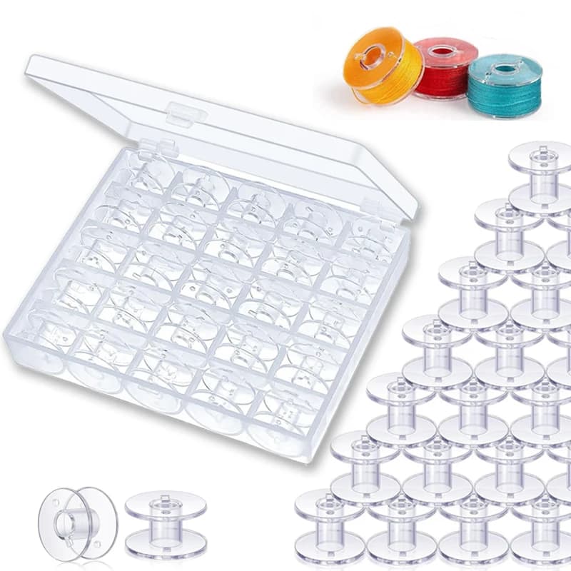 Set di bobine per filo inferiore per macchina da cucire domestica da 25 pezzi Accessori per cucire Bobine in plastica trasparente con scatola di immagazzinaggio per Brother Janome