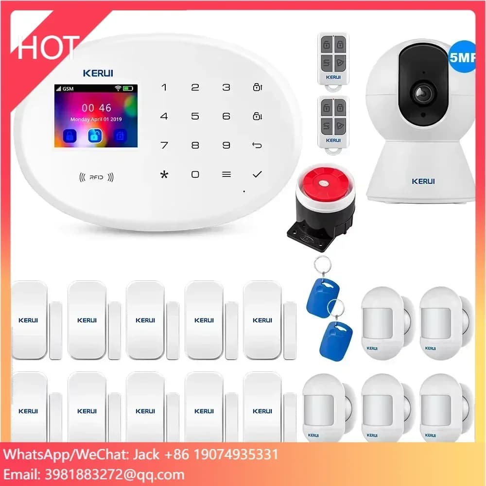 Sistema di Allarme Intelligente KERUI W202 GSM WIFI Tuya, Sicurezza Domestica con Schermo a Colori, Telecamera 5MP, Rilevatore PIR, Sensore per Porte, Sistema di Allarme Wireless