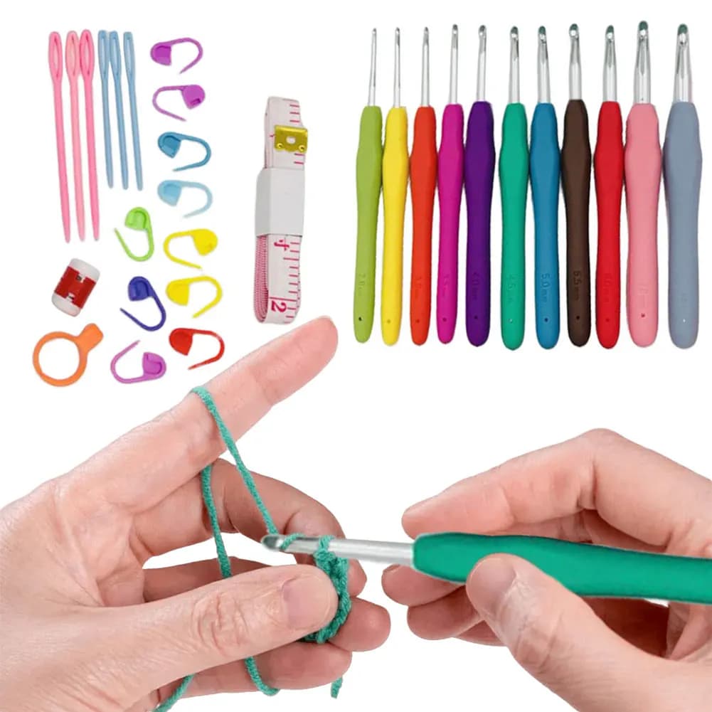Set di uncinetti in alluminio con custodia, kit di uncinetti colorati con impugnatura ergonomica, regalo per mamma e nonna