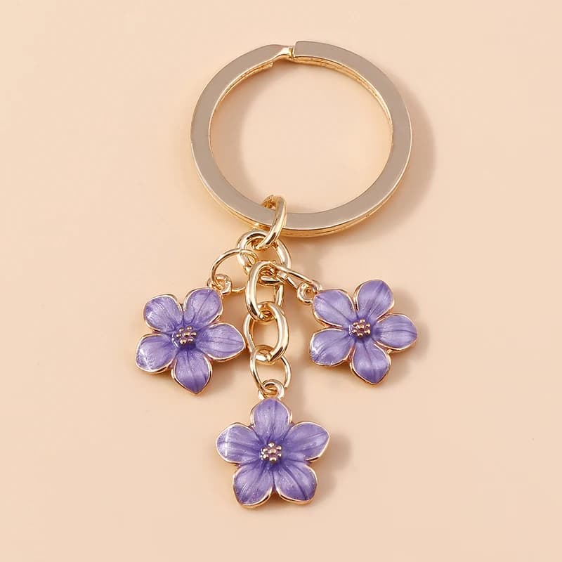 Cute Enamel Keychain Colorful Sakura Flower Key Ring Sweet Key Chains for Women Girls Handbag Accessories DIY Jewelry Gifts