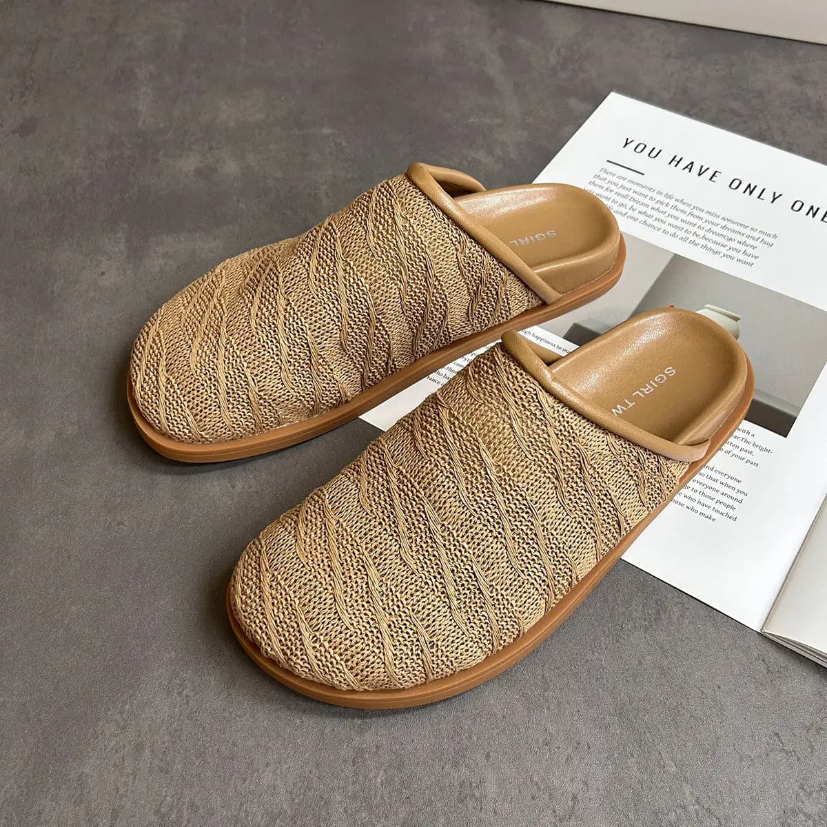Lightweight Durable Woven Mule Slides Women Closed Toe Flat Breathable Non Slip Summer Outdoor Casual Summer Daily Street Slides