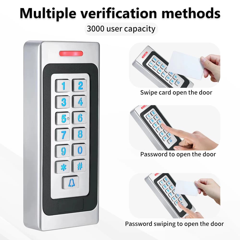 A6 Metallo In Lega di Zinco RFID Controllo Accessi Digicode Tastiera IP67 Impermeabile Lettore di Schede Esterno Porta di Sicurezza DC10-24V 3000 Utenti