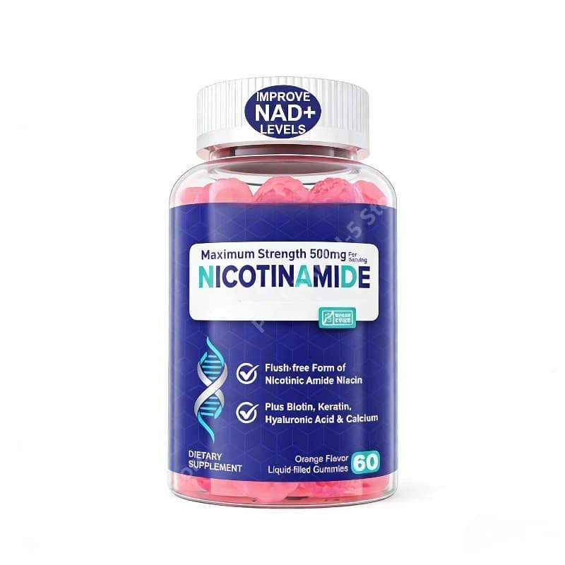 Niacinamide supplement in Gommose with Collagen, (Niacin Without Purifying Effect) Vitamin B3 Niacinamide for Anti-Aging, NAD+ Levels, Longevity