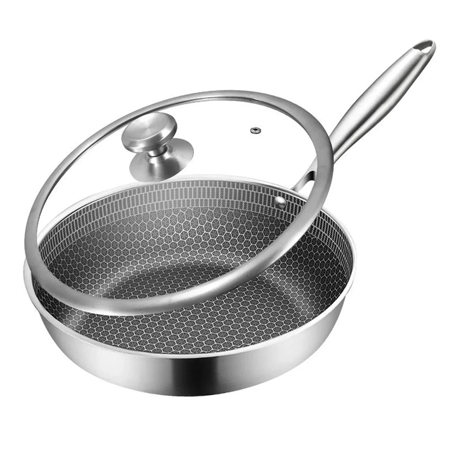 304 stainless steel pans with glass lid Non-coated non-stick pan Wok