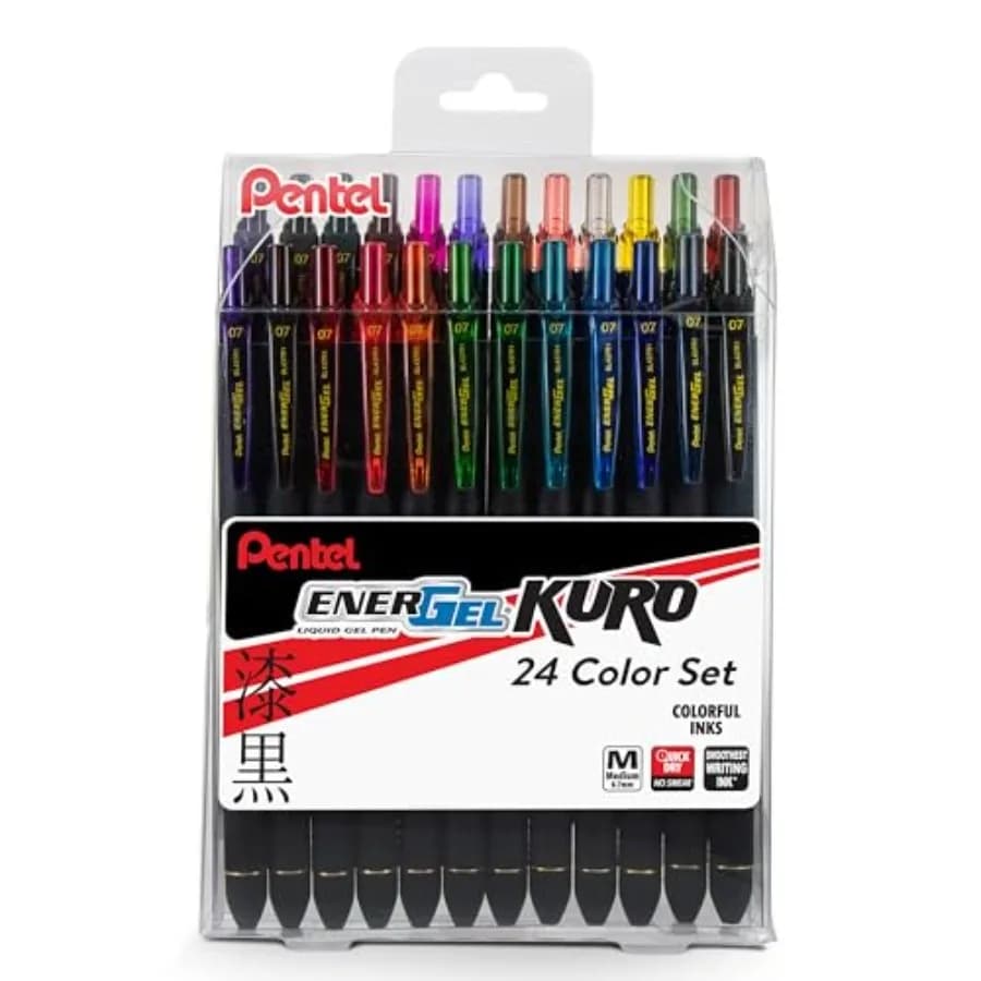 Penna Gel Liquida EnerGel Kuro 0.7mm Punta Media Inchiostro Assortito Confezione da 24
