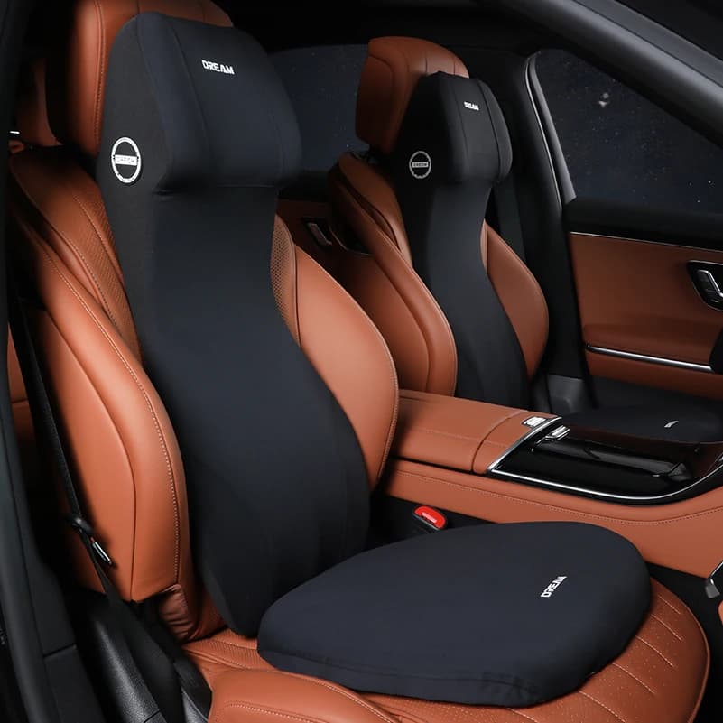 Poggiatesta in pelle per auto Supporto lombare Memory Foam Poggiatesta per auto Cuscino per il collo Cuscino per lo schienale Supporto per la vita del sedile Accessori interni per auto