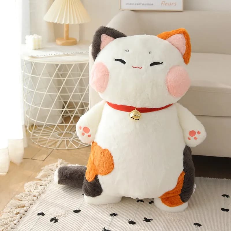 Giappone che chiamano portare fortuna gatto peluche animali di peluche fiore arancione gatti bianchi cuscino di tiro collo campana decorazione collana giocattoli
