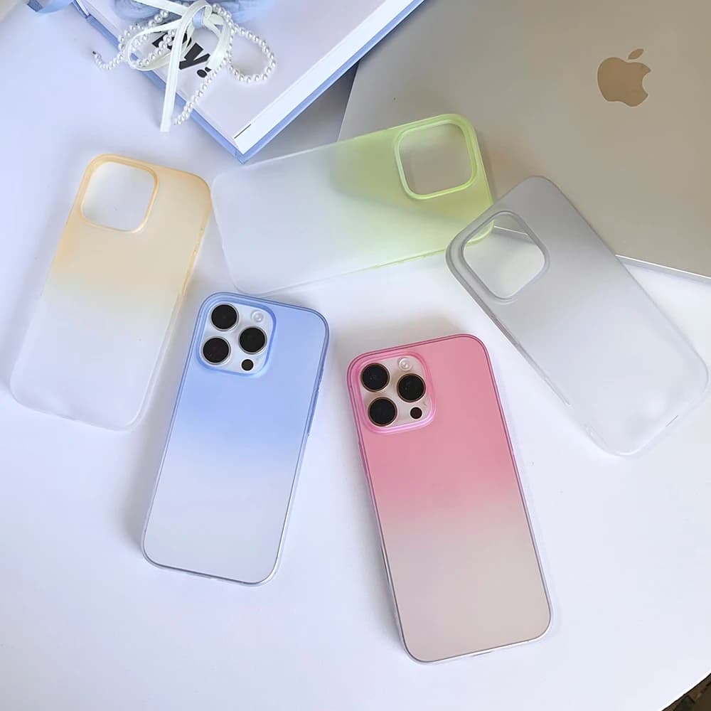 Luxury Gradient Color PC Hard Case For iPhone 16 15 14 13 12 Pro Max Plus Matte Clear Back Cover Transparent Candy Color Shell