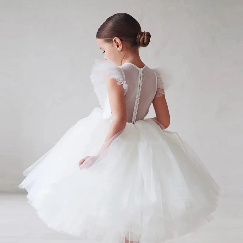 2025 New summer girls dress elegant fashion little princess dress long tulle kids lace wedding dresses for 2-10 years