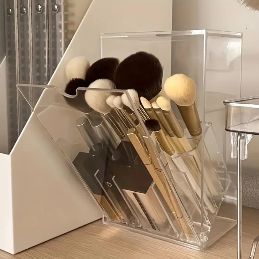 Scatola portaoggetti per toeletta Porta pennelli per trucco in acrilico Trasparente regolabile da scrivania per bagno Scaffale per organizer impermeabile