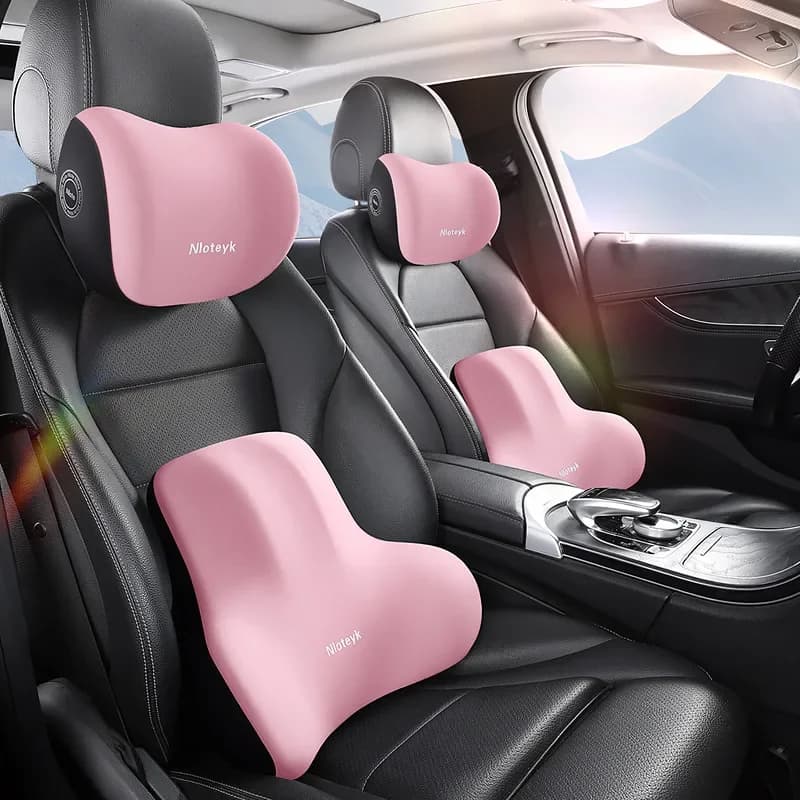 Car Memory Foam Neck Pillow & Lumbar Back Cushion Ergonomic Headrest Backrest Support Pad for Car Seat Home Office