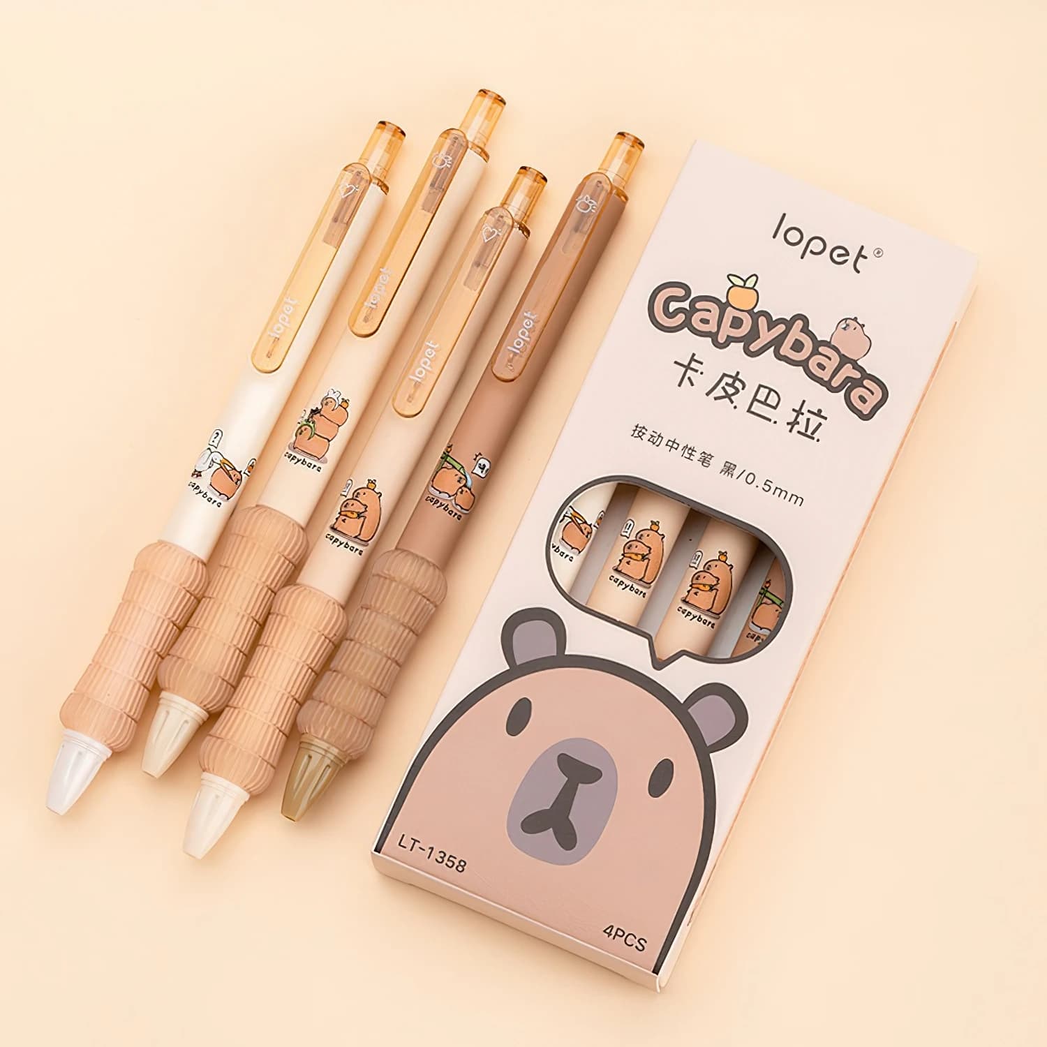 Set di 4 penne gel Capybara con tenuta morbida da 0,5 mm, inchiostro nero ad asciugatura rapida per la scrittura di regali F7658