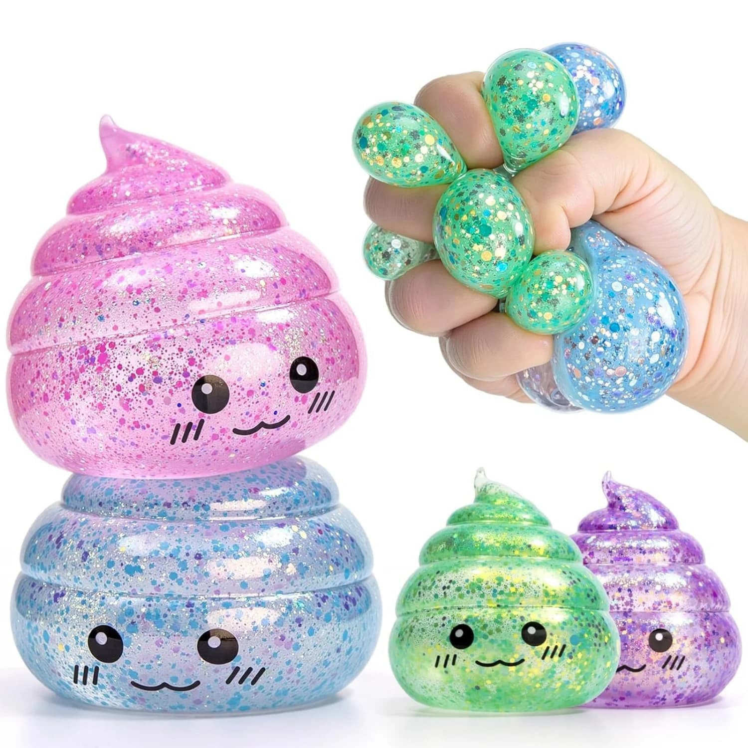 Novità Squishy Cacca Palla antistress Squishies Giocattoli Glitter Divertente Stretch Spremere Agitarsi Giocattoli per bambini Adulti Regalo di scherzo per il giorno degli sciocchi