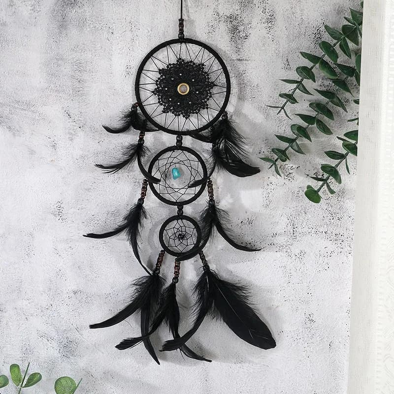 Bohemian Black Feathers Dream Catcher Handmade Wind Chimes Wall Hangings Home Decorations Door Pendants For Friend Holiday Gifts