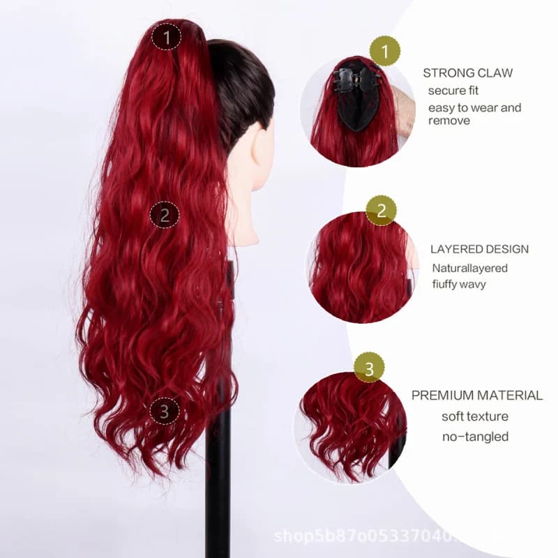 Parrucca da Donna con Clip a Artiglio Invisibile, Coda di Cavallo Media Lunghezza, Capelli Ricci, Dolce Clip a Artiglio per Coda di Cavallo