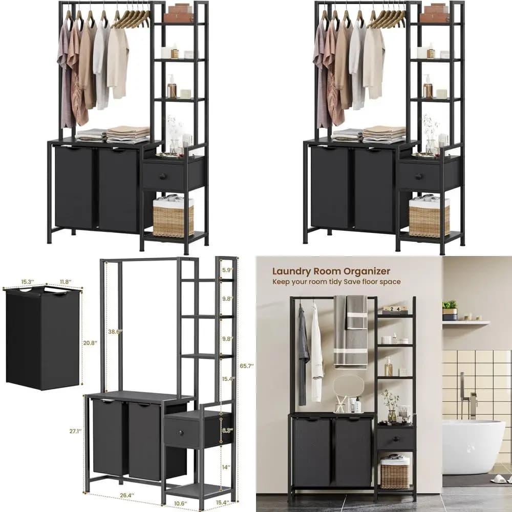 5 Level White Basket with 2 Removable Bags, Black