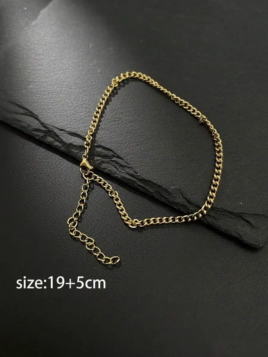 Set di braccialetti a catena regolabili a forma di C in acciaio inossidabile color oro per uomo, lunghezza 19+5 cm, regalo per l'uso quotidiano