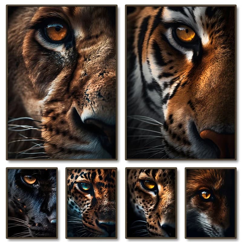 (No frame)Animal Closeup Shots Wildlife Tiger Lion Eye Poster Prints Canvas Painting Wall Art Picture For Home Living Room De