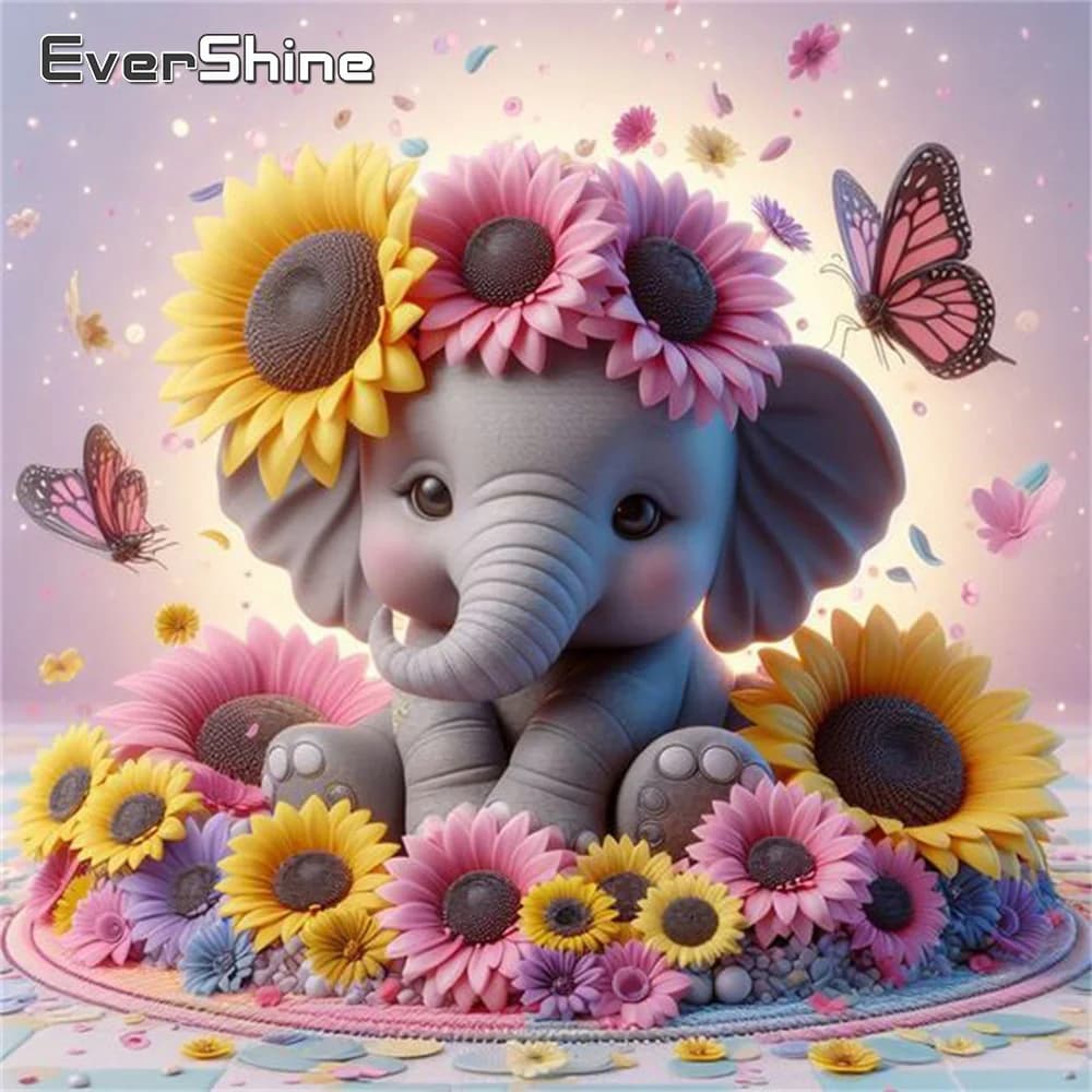 Evershine Elefante Pittura Diamante Animale Kit Punto Croce Girasole Ricamo Cartoon Mosaico Decorazione Della Casa