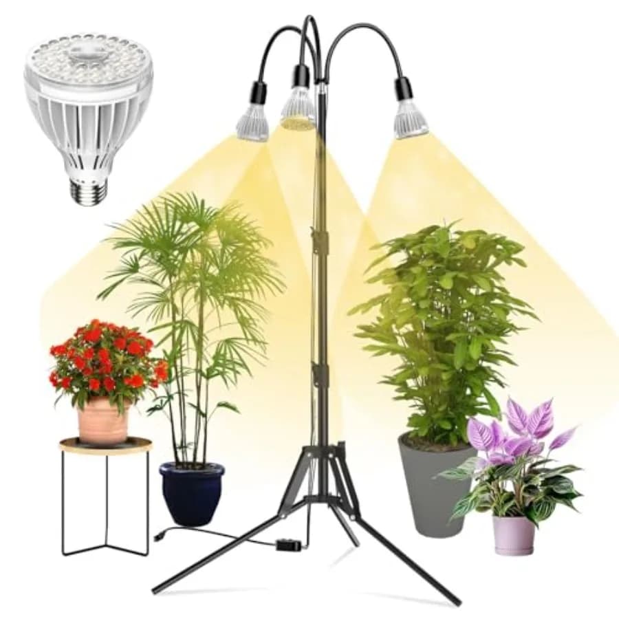 96W Complete Indoor Cultivation Lights with Standing Tripod, Height 35-64 Inches, PPFD High, Pack of 3 32W Par25 Lamps, Non Dimmable