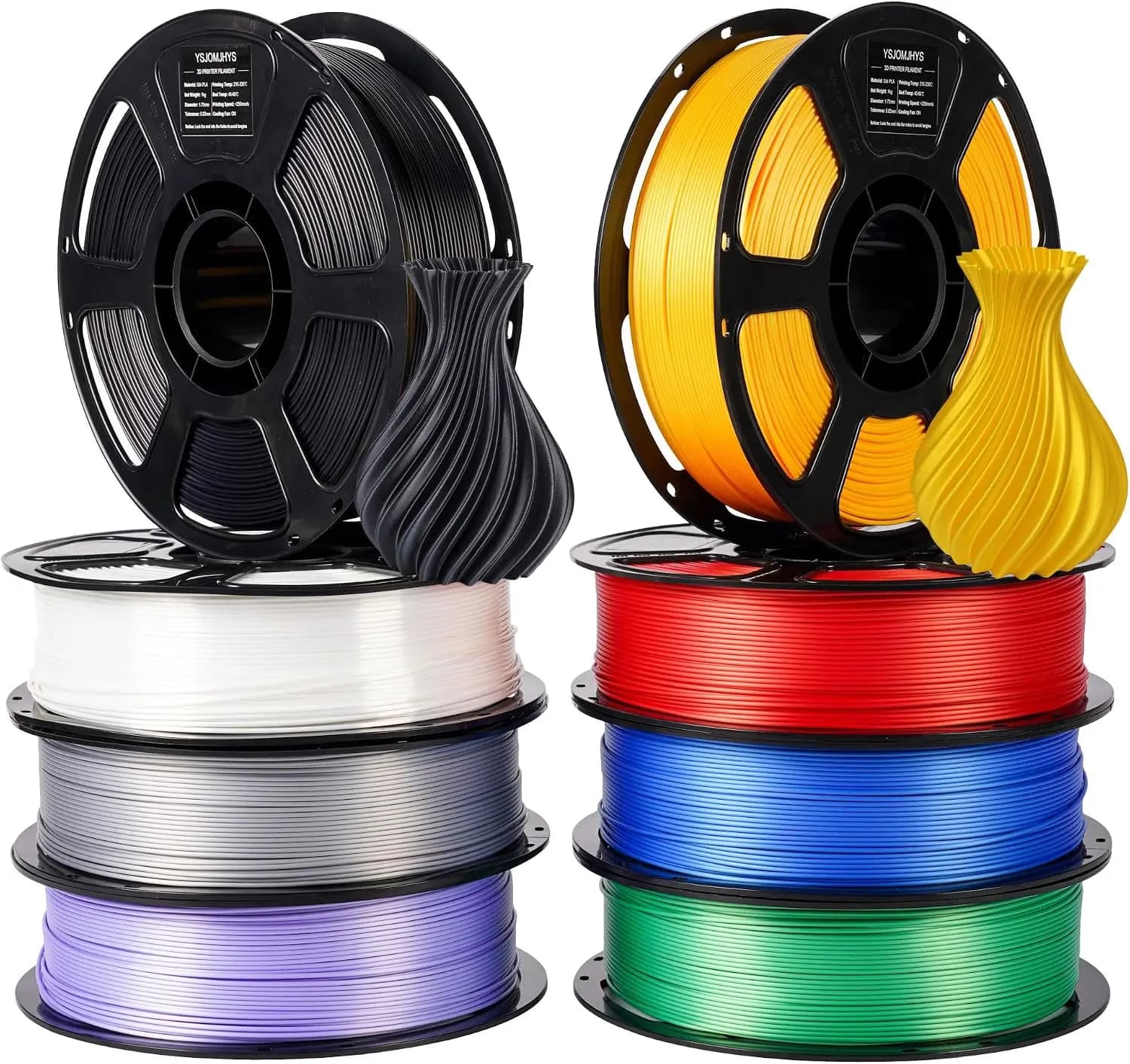 ^For Silk PLA Filament 1.75mm Bundle 8x1KG, Shiny 3D Printer Filament Pack Accuracy +/- 0.02mm, Neatly Wound, Individually Vacuu