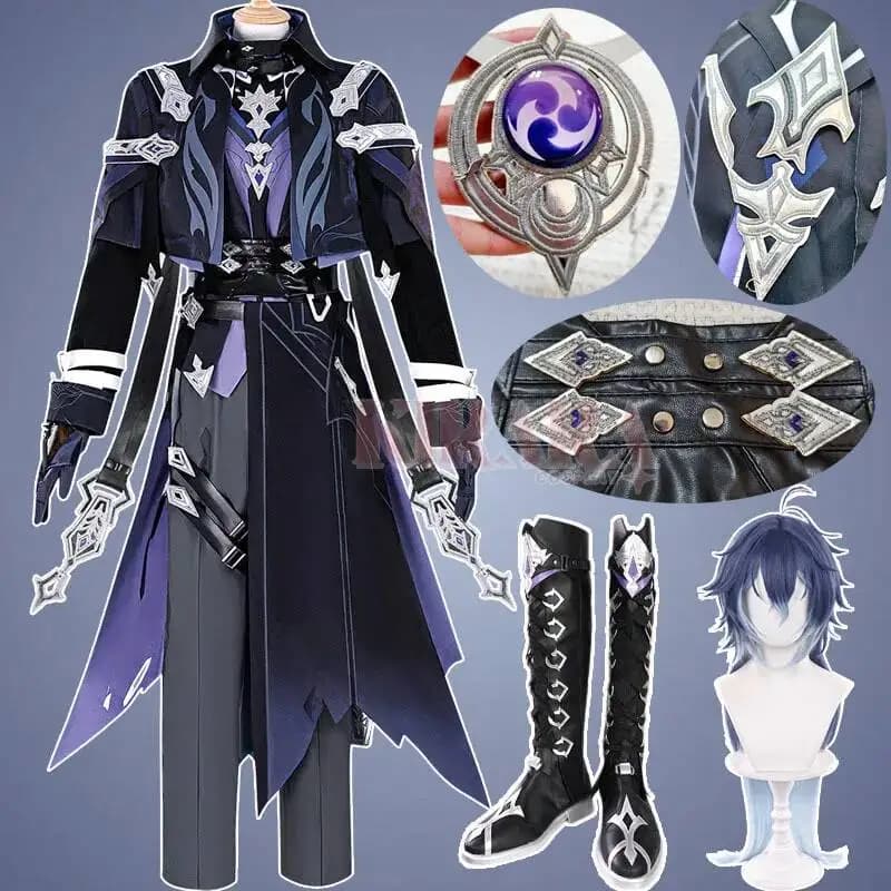 Costume Cosplay Flins, Parrucca e Scarpe di Kyryll Chudomirovich dal Gioco Impact, per Uomo, Feste e Giochi di Ruolo, Outfit di Halloween