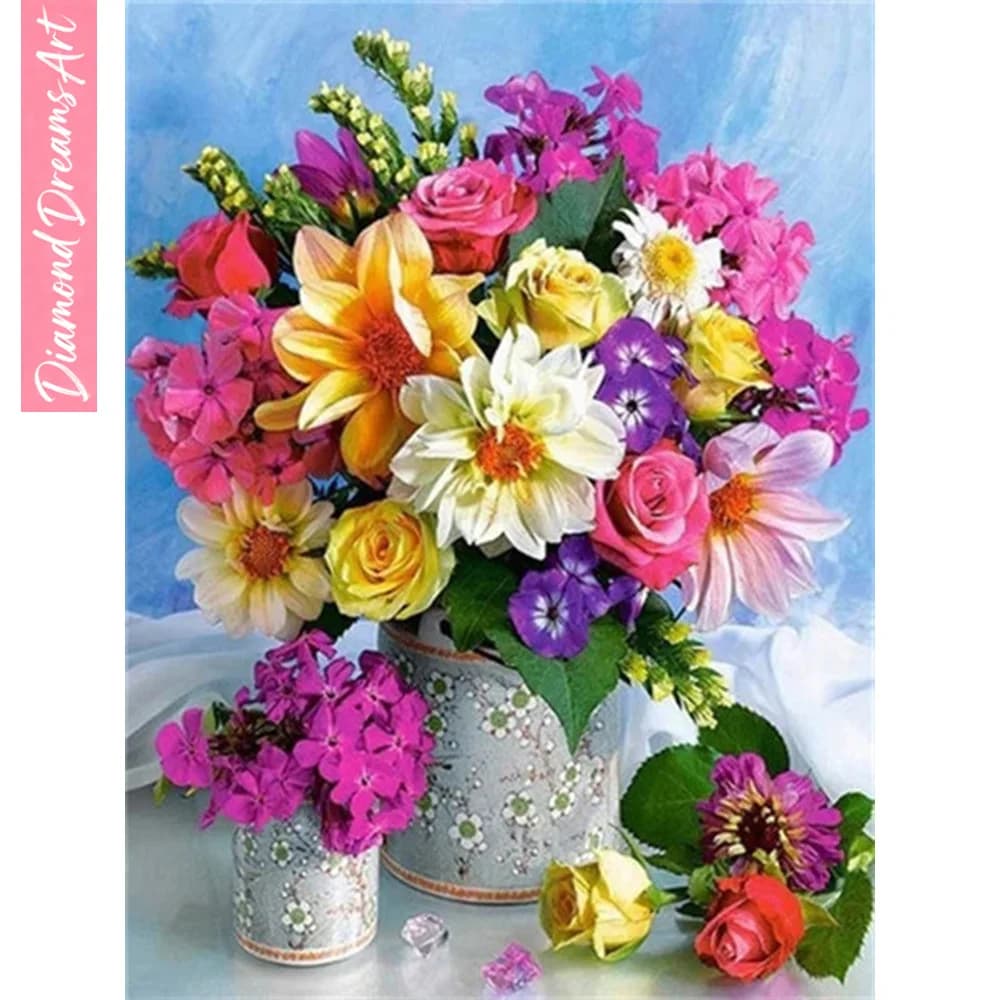 Kit Mosaico Diamantato Completo 5D, Dipinto Diamantato Fiore Rosa in Vaso, Decorazione Murale Artistica, Regalo Artigianale Fatto a Mano, Senza Cornice