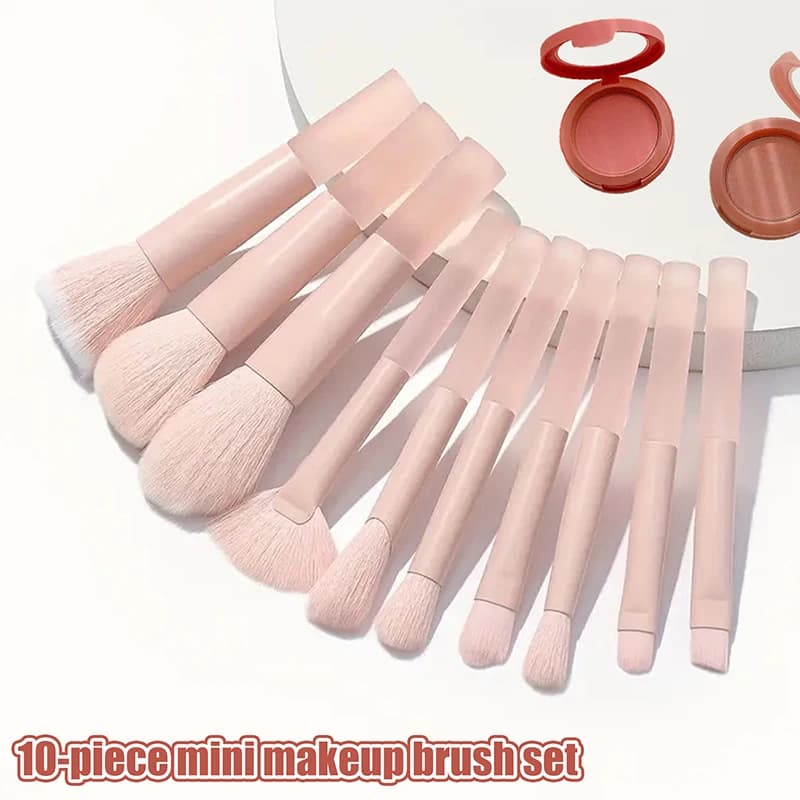 Set of 10 Mini Cherry Flower Makeup Brushes, Face Brushes, Corrector, Bottom, Umbrella, Travel Set