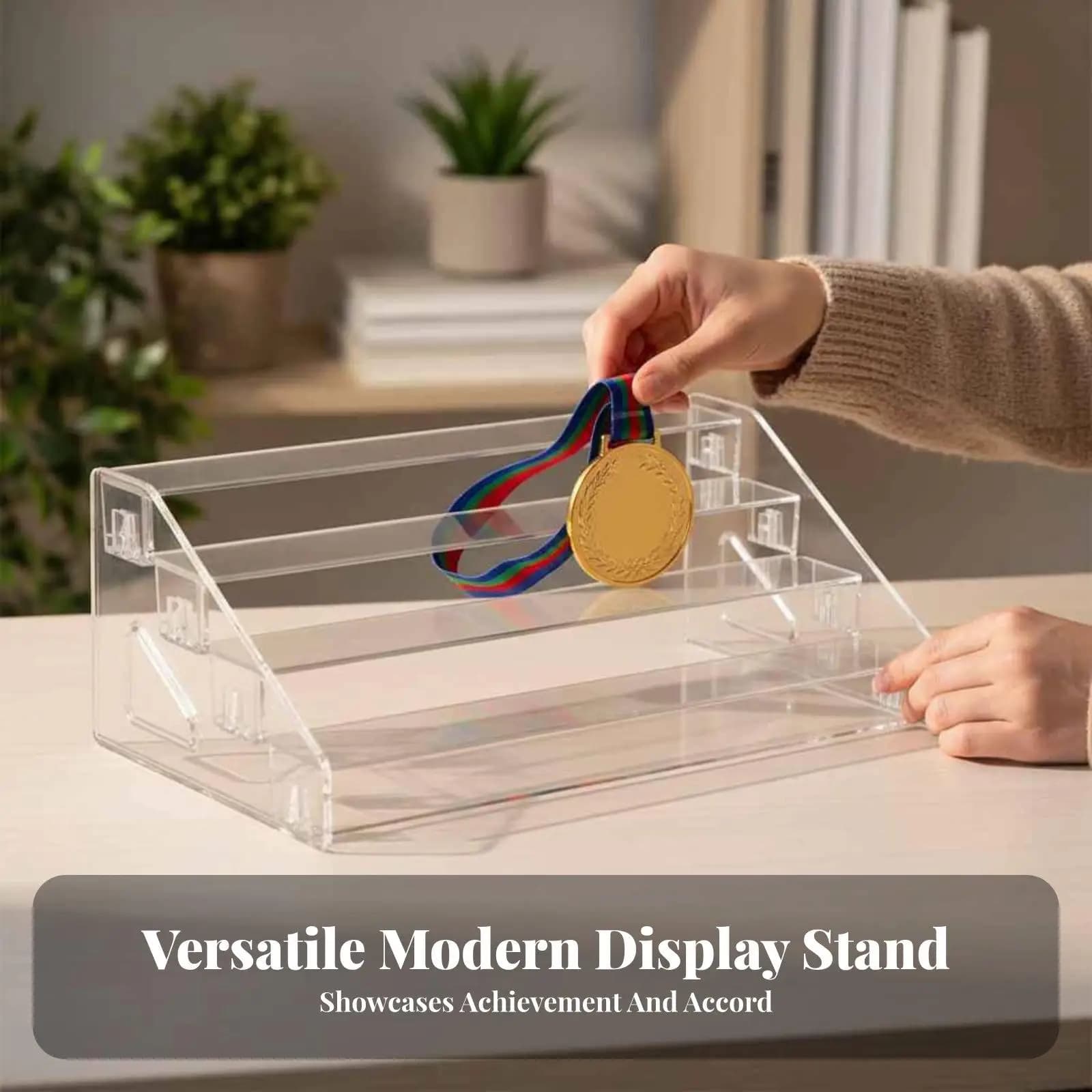 Transparent PET Tiered Medal Display Shelf Organizer Stand for Collectibles Challenge Tokens and Awards