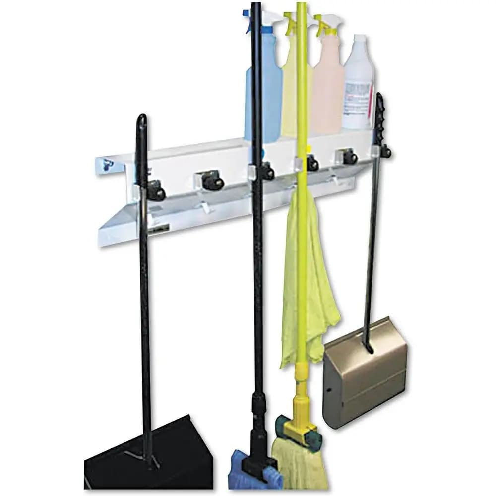 Clincher Mop and Broom Holder, 34 Wide x 5.5 Deep x 7.5 High, White Gloss Finish