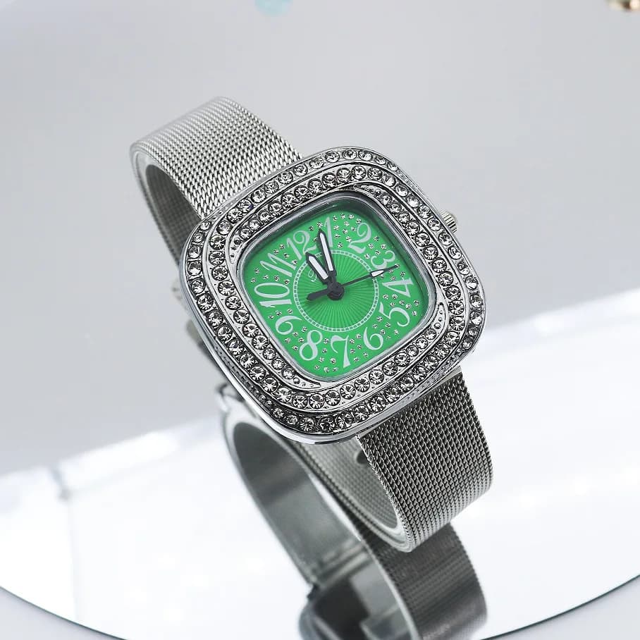 Orologio da Donna alla Moda con Quadrante Quadrato, Numeri Romani e Diamanti, Movimento al Quarzo, Cinturino in Rete di Acciaio Inossidabile, Orologio da Polso di Lusso