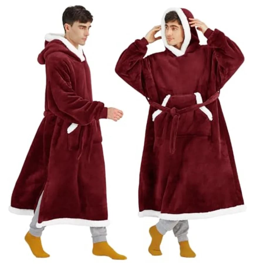 Coperta con cappuccio indossabile Bedsure, coperta con cappuccio LonHooded, maglietta con cappuccio come regalo di Natale per uomo, comoda felpa Sherpa per adulti oversize
