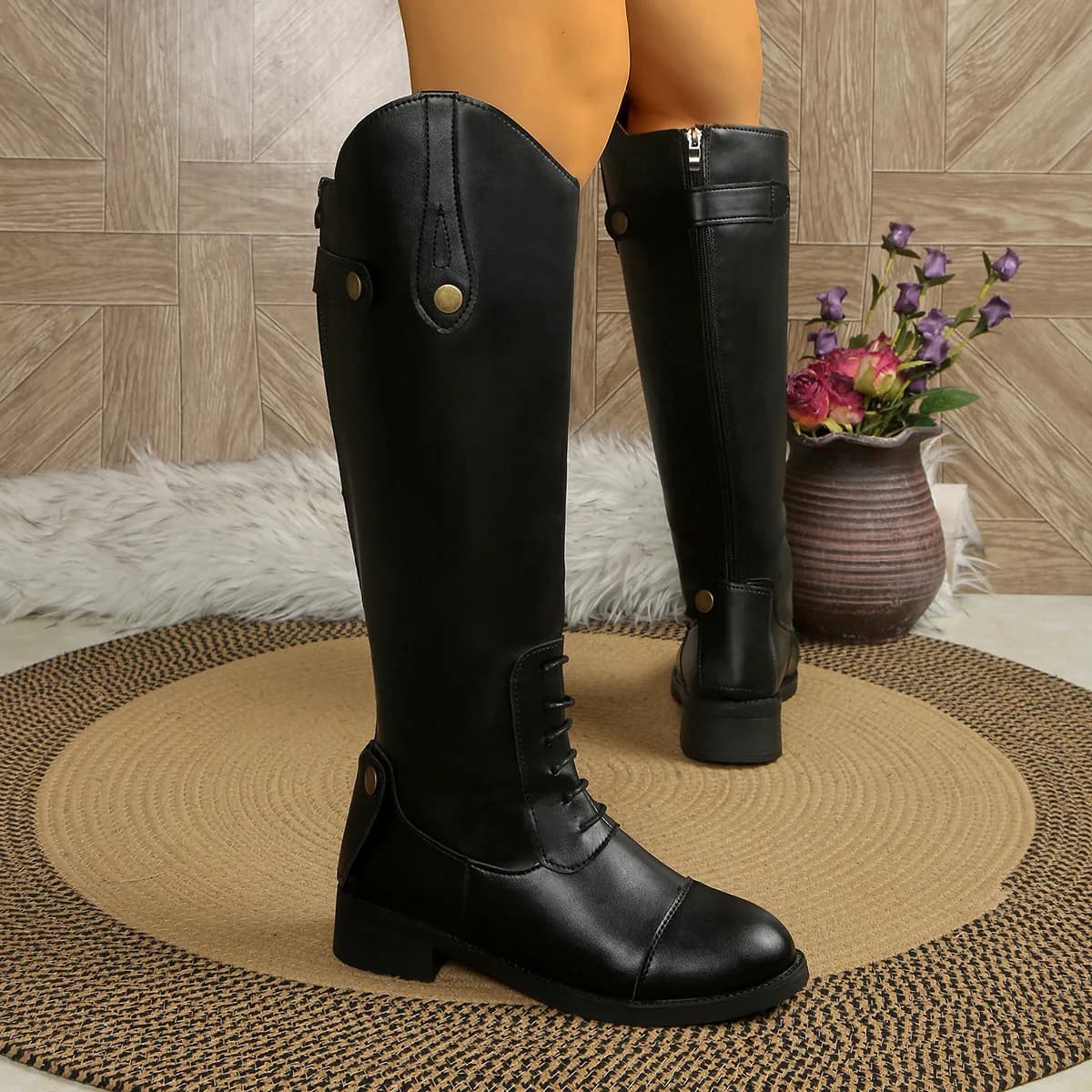 Comemore Autumn New high knee boots for women Autumn and Winter New shoes with solid leather plateaus Women's long Botas high heels